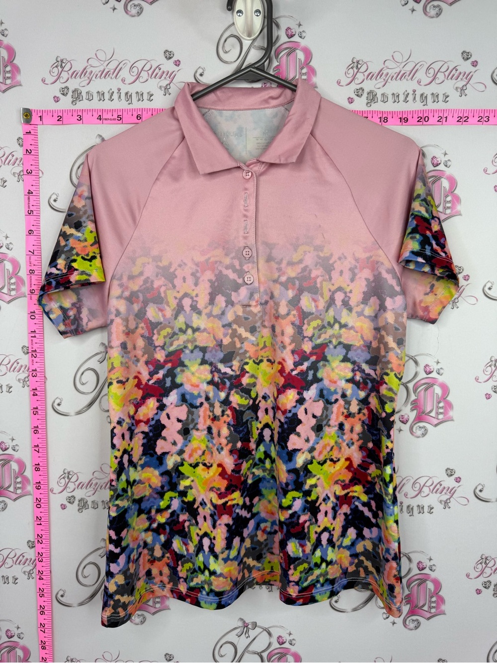 Antigua shirt Pink Multi-Color Floral Fade Polo